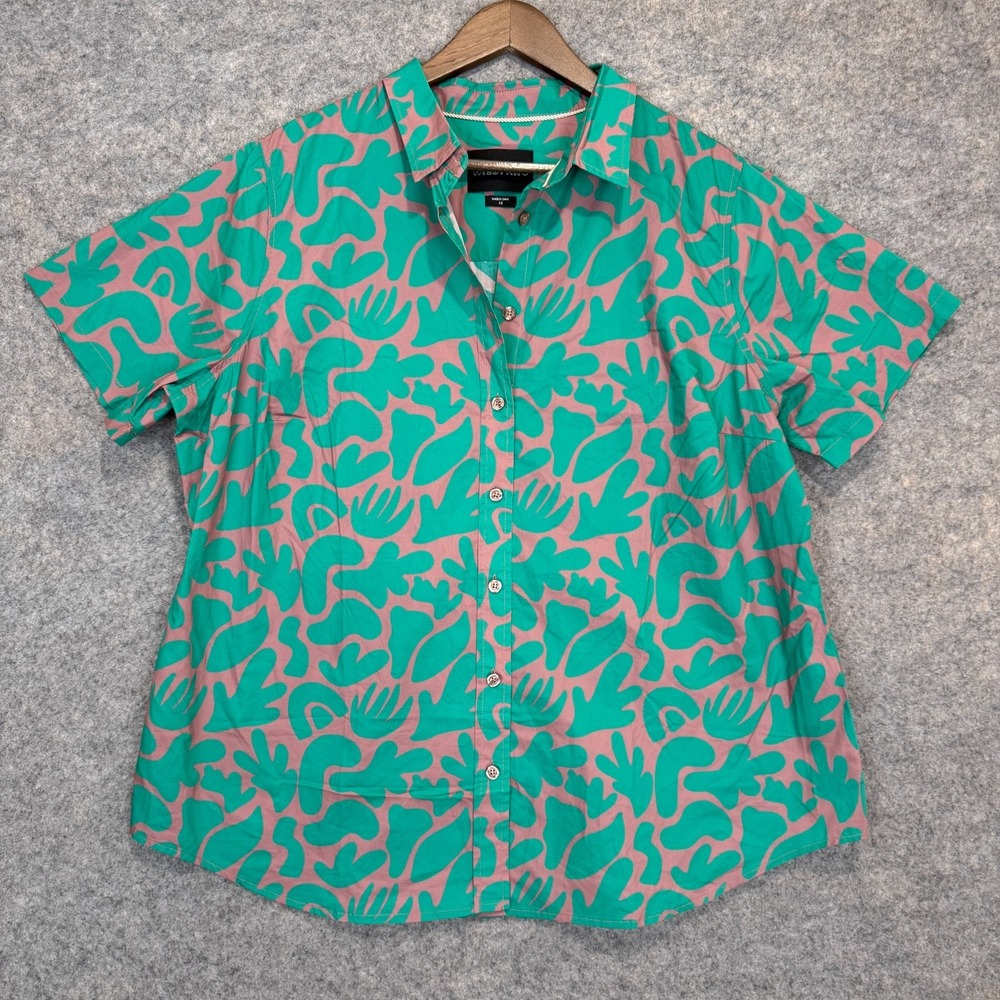 WindFang Floral Button Up Shirt Womens 1X Essential Tailored Geometric Blouse